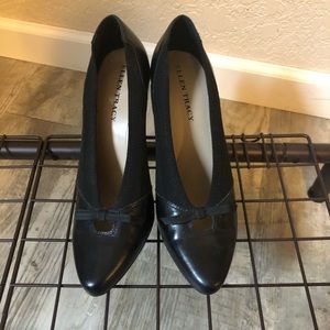 Black leather high heels